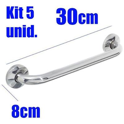 Kit 5 Barras Alça De Apoio Banheiro Inox 30Cm Acessibilidade