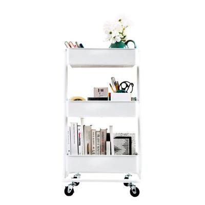 Carrinho Organizador Multiuso 3 Prateleiras Com Rodízios Em Aço Branco Estante Móvel Para Quarto Sala Banheiro E Salão