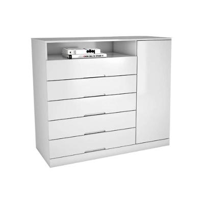 Cômoda de Quarto Portugal 5 Gavetas em MDF com Puxador de Metal Branco