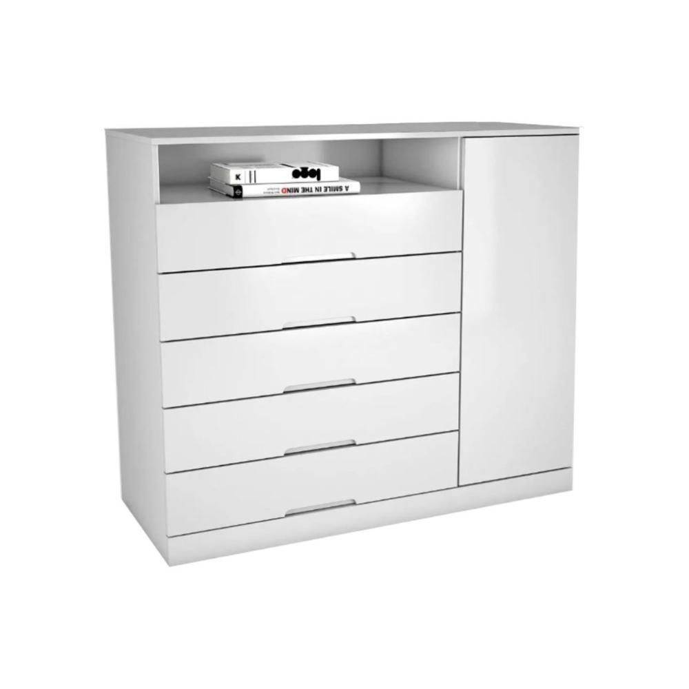 Cômoda de Quarto Portugal c/ 1 Porta 1 Nicho e 5 Gavetas Branco - Europa - 1