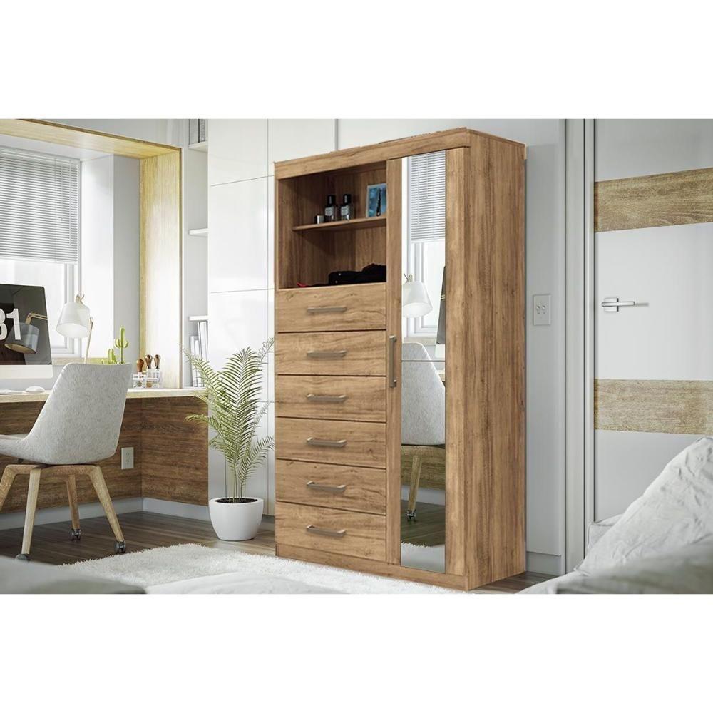 Cômoda de Quarto Marabá 1.6 c/ 1 Porta 2 Nichos e 6 Gavetas c/ Espelho Atacama - Santos Andirá - 1