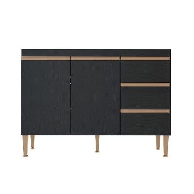 Balcão Para Pia 120cm Cozinha Modulada Sabrina Menu Móveis Preto