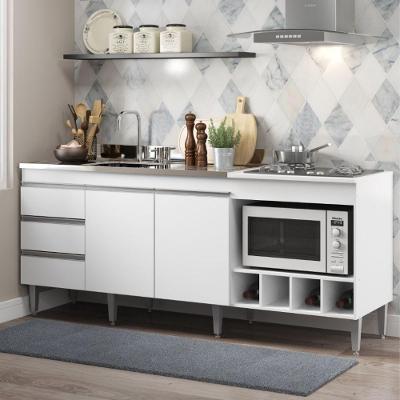 Kit Armário De Cozinha Para Pia 120cm E Balcão Para Cooktop 4 Bocas Menu Móveis Branco