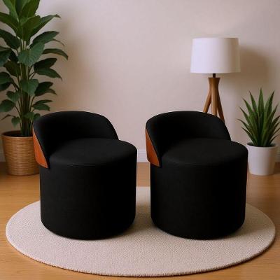 Kit 2 Puff Curvo Com Encosto Redondo Orgânico Sala Confortável Resistente Composé Suede Corino Suede Preto