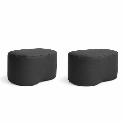 Kit 2 Puff Feijão Curvo Orgânico Sala Redondo Confortável Moderno Suede Cinza Escuro