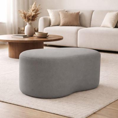 Puff Feijão Curvo Orgânico Redondo Sala Confortável Moderno Suede Cinza