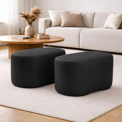 Kit 2 Puff Orgânico Curvo Feijão Sala Redondo Confortável Moderno Suede Cinza Escuro