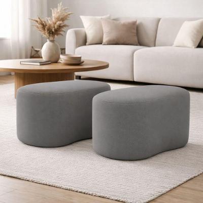 Kit 2 Puff Orgânico Curvo Feijão Sala Redondo Confortável Moderno Suede Cinza