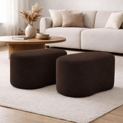 Kit 2 Puff Orgânico Curvo Feijão Sala Redondo Confortável Moderno Suede Marrom