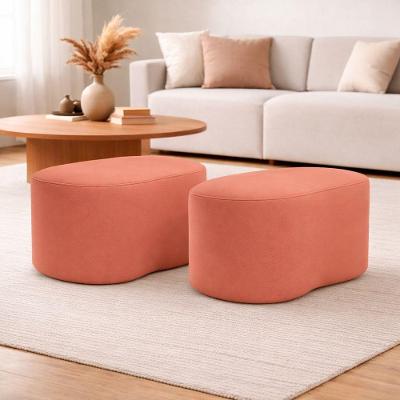 Kit 2 Puff Orgânico Curvo Feijão Sala Redondo Confortável Moderno Suede Rosa