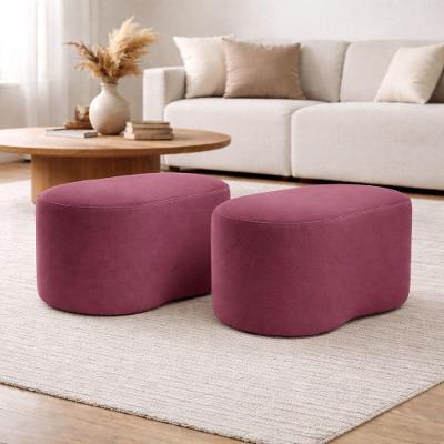 Kit 2 Puff Orgânico Curvo Feijão Sala Redondo Confortável Moderno Suede Rose