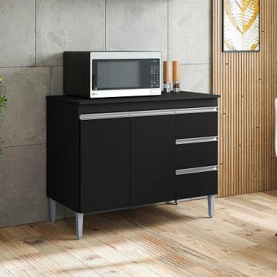 Balcão Cozinha Com Tampo 100cm 3 Gavetas Leticia Preto A01 - D'rossi