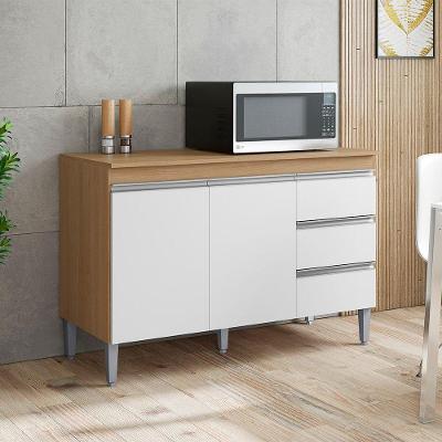 Balcão Cozinha Com Tampo 120cm 3 Gavetas Leticia A01 - D'rossi Cor Amendoa E Branco