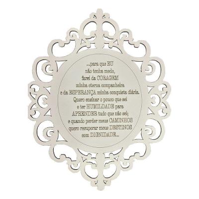 Placa Decorativa Oração Coragem Com Arabesco 25x20 Branco
