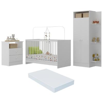 Jogo De Quarto Infantil Trevalla Móveis Pom Pom Com Colchão Incluso Branco