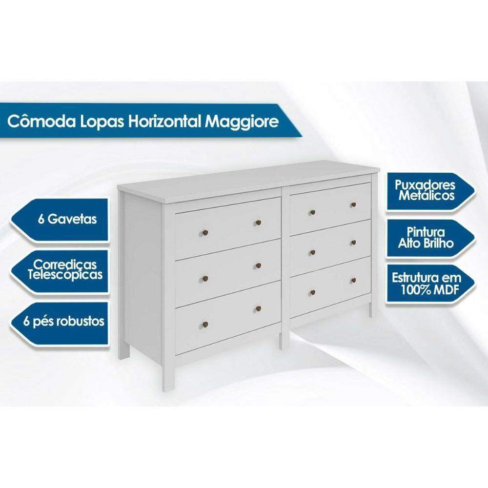 Cômoda de Quarto Horizontal Maggiore c/ 6 Gavetas Branco - Lopas - 2