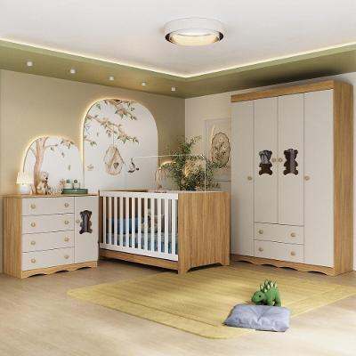Quarto De Bebê Completo Com Berço Americano 3 Em 1 Doçura Multimóveis MP4646 Madeirado-off White