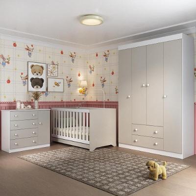Quarto De Bebê Completo Com Berço Americano 3 Em 1 Encanto Multimóveis MP4581 Branco-off White