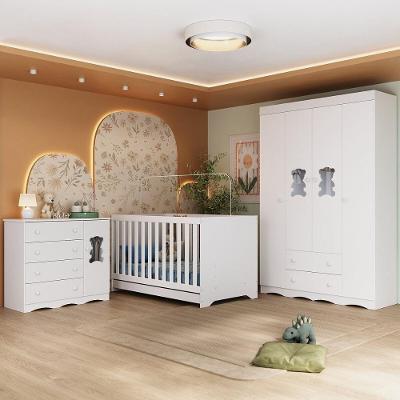 Quarto De Bebê Completo Com Berço Americano 3 Em 1 Doçura Multimóveis MP4646 Branco