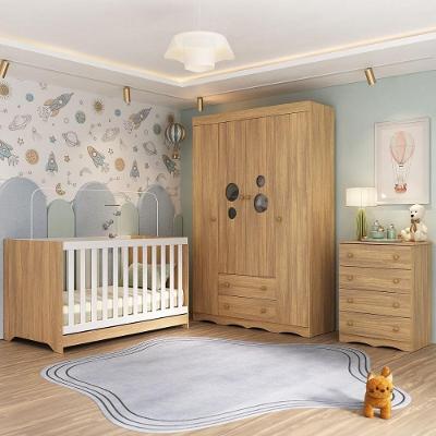 Quarto De Bebê Completo Com Berço Americano 3 Em 1 Sonho Multimóveis MP4619 Madeirado