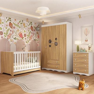 Quarto De Bebê Completo Com Berço Americano 3 Em 1 Sonho Multimóveis MP4619 Branco-madeirado