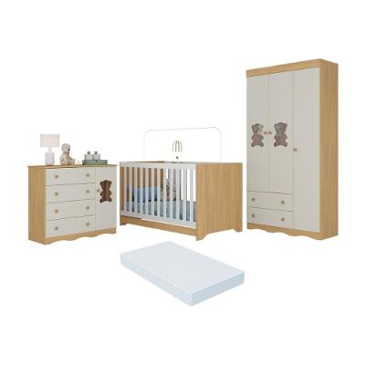 Quarto De Bebê Completo Berço Americano 3 Em 1 Colchão Doçura Multimóveis MP4670 Madeirado-off White