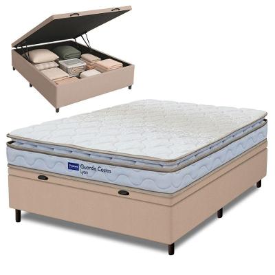 Cama Box Baú Casal Probel Espuma D33 Pillow Top 138x188x59cm Guarda Costas Lyon Branco/bege Branco / Bege