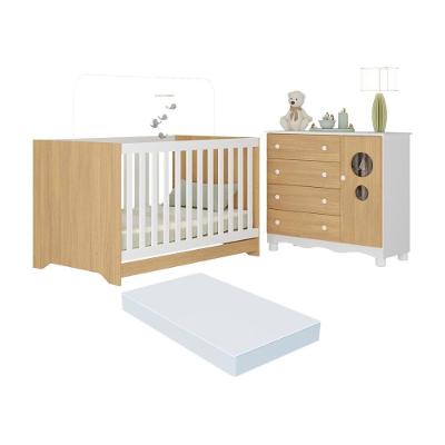 Berço Americano 3 Em 1 Com Colchão Incluso E Cômoda Suspiro Multimóveis MP4718 Branco-madeirado