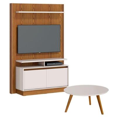 Estante Home Theater Fit 1.2 Com Mesa De Centro Classic Redonda Freijó Off White - Imcal