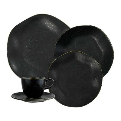 Aparelho de Jantar e Chá Ryo Volcano 20 Peças Porcelana Acetinada Preto Oxford