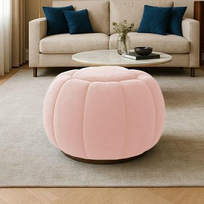 Puff Redondo Orgânico Para Sala Cloud Bouclê Rosê E03 - D'rossi