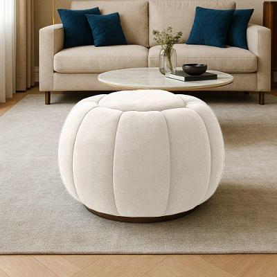 Puff Redondo Orgânico Para Sala Cloud Bouclê E03 - D'rossi Cor Bege