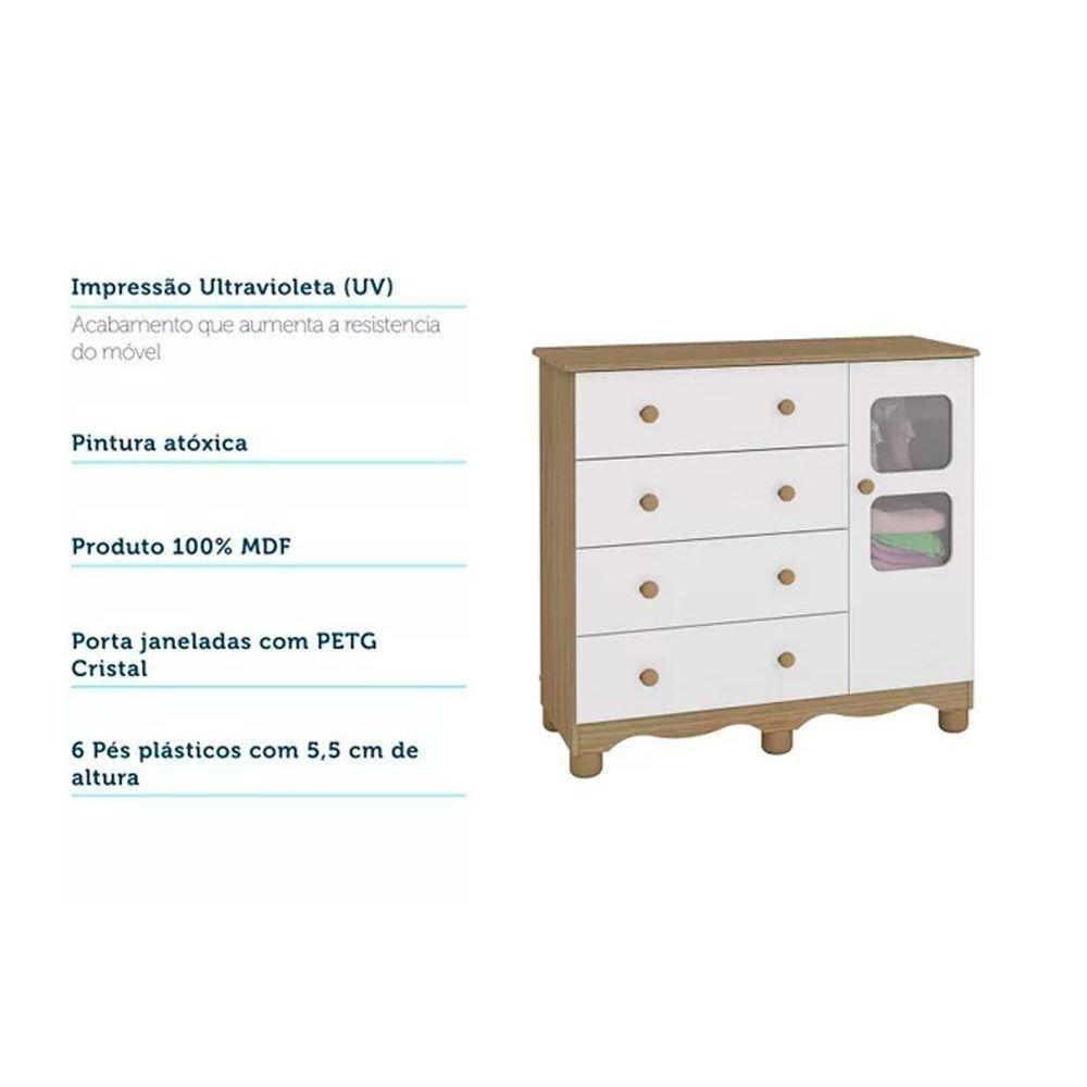 Cômoda de Quarto Uli c/ 1 Porta Cristal e 4 Gavetas Branco - Peroba - 3