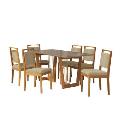 Conjunto Sala De Jantar Lina Em Madeira Maciça 6 Cadeiras Boucle Bege