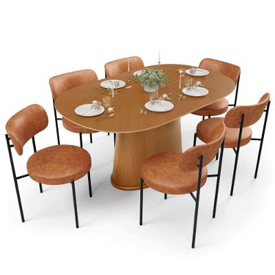 Mesa Valência Com 06 Cadeiras Para Sala De Jantar Louise L02 Couríssimo Camel - Lyam Decor