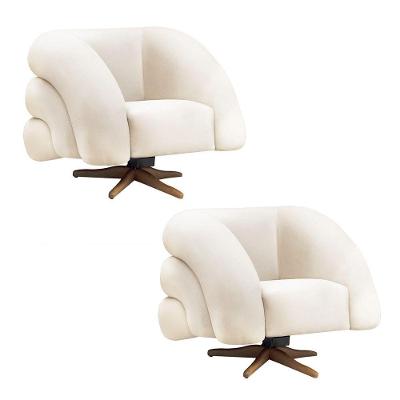 Poltrona Giratória Orgânica Com Balanço Kit 2 Tana Bouclê Bege E03 - D'rossi