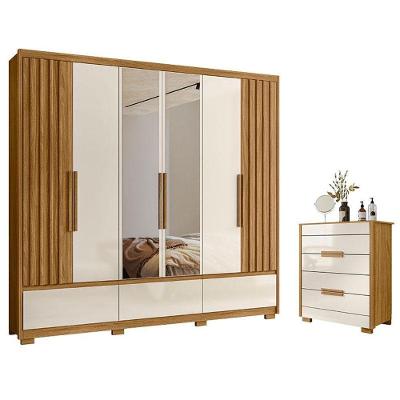 Guarda Roupa Casal Amazonas E Cômoda Dhara Freijó Off White Com Espelho - Moval