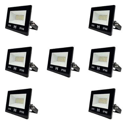 Kit 7 Refletor Led 30w Smd Bivolt 6500k Fachada Pavilhão Ip66 Mx-0316