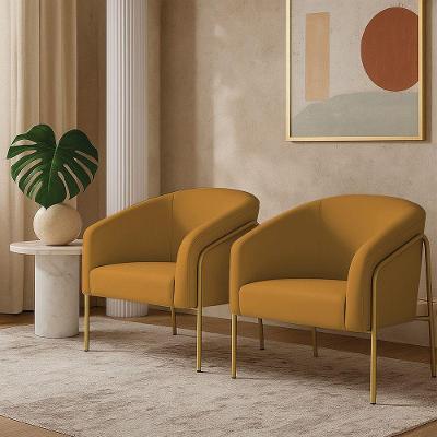 Poltrona Sala Decorativa Kit 2 Stella Base Alta Tubo Dourado Veludo Mostarda D03 - D'rossi