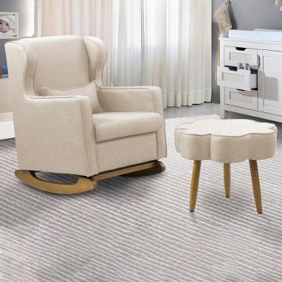 Poltrona De Amamentação Base Balanço E Puff Flower Linho E03 - D'rossi Cor Bege