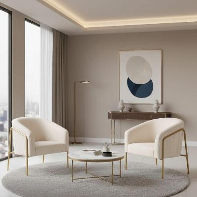 Poltrona Sala Decorativa Kit 2 Stella Base Alta Tubo Dourado Veludo Cotelê Bege D03 - D'rossi