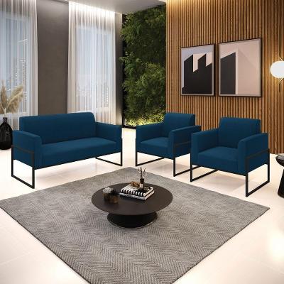 Namoradeira E 2 Poltronas Industrial Alta Preto Marisa Bouclê Cor Azul