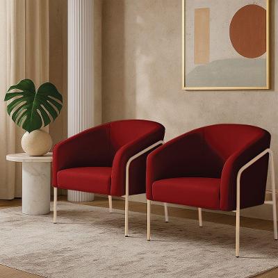 Poltrona Sala Decorativa Kit 2 Stella Base Alta Tubo Champanhe Veludo D03 - D'rossi Cor Marsala