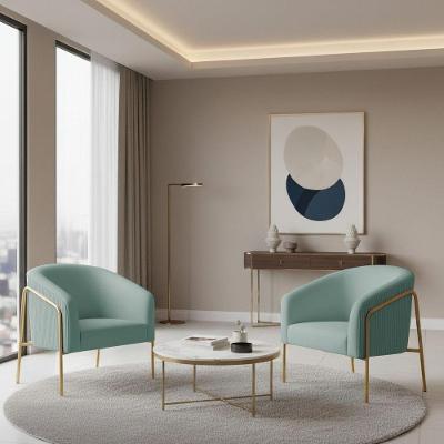 Poltrona Sala Decorativa Kit 2 Stella Base Alta Tubo Dourado Veludo Cotelê D03 - D'rossi Cor Menta