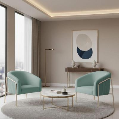 Poltrona Sala Decorativa Kit 2 Stella Base Alta Tubo Champanhe Veludo Cotelê Menta D03 - D'rossi