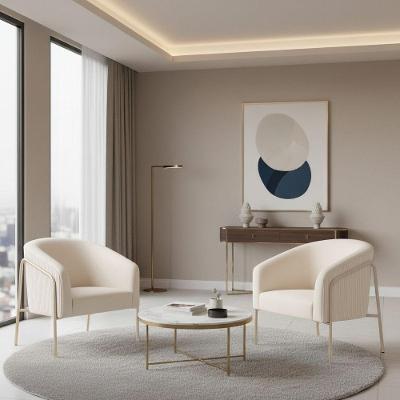 Poltrona Sala Decorativa Kit 2 Stella Base Alta Tubo Champanhe Veludo Cotelê Bege D03 - D'rossi