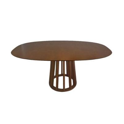 Mesa De Jantar Redonda Em Madeira 180x110cm Base Cone Palito nogueira