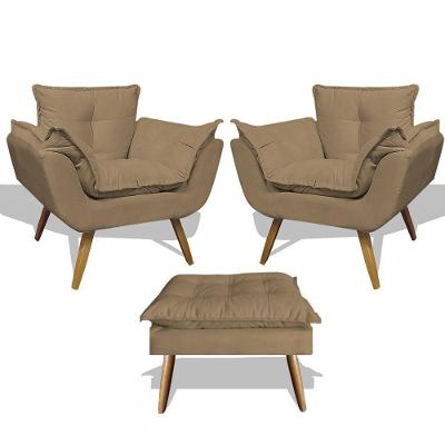 Kit 02 Poltrona E Puff Opala Suede Capuccino Smf Decor