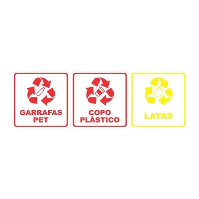 Kit Adesivo Coleta Seletiva Lixo Reciclável 20x20cm 3pç Pets Branco