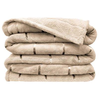 Cobertor Manta Fluffy Casal Queen 2,40m X 2,20m Listras Super Macio - Bege